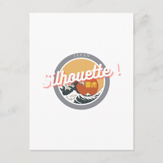 Postal Great Wave & Neon Kanji – Retro Japanese Fuji Des2 (Anverso)
