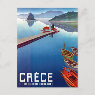 Postal Grecia, barcos pesqueros en Kerkyra, isla de Corfú