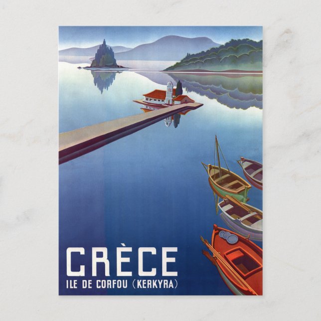 Postal Grecia, barcos pesqueros en Kerkyra, isla de Corfú (Anverso)