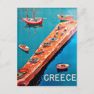 Postal Grecia, barcos pesqueros en la costa