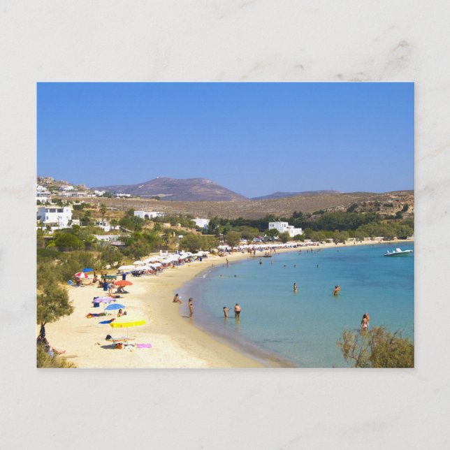 Postal Grecia, isla de Paros, playa de Krios desde arriba (Anverso)
