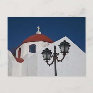 Postal Grecia, Mykonos, capilla con cúpula roja y