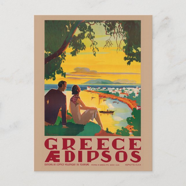 Postal Greece Aidipsos Vintage Poster 1940s (Anverso)