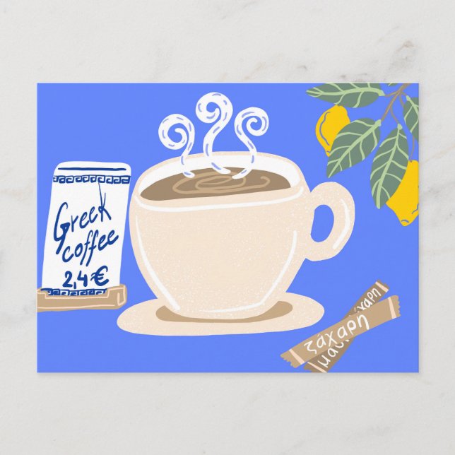 Postal Greek Coffee & Lemon Branch Mediterranean Poster (Anverso)