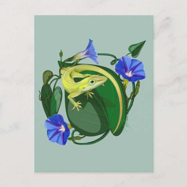 Postal Green Anole with Morning Glory  (Anverso)
