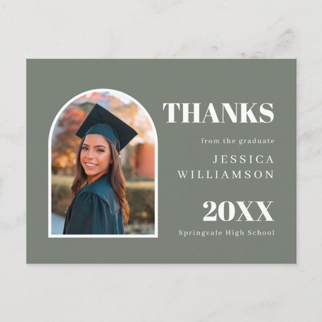 Postal Green Arch Modern Photo Graduation Gracias (Anverso)