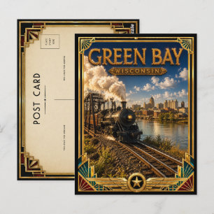 Postal Green Bay Wisconsin Arte Deco Antiguo Edad de Oro