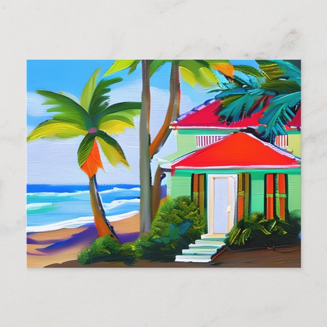 Postal Green Beach House, Palm Trees y Ocean (Anverso)