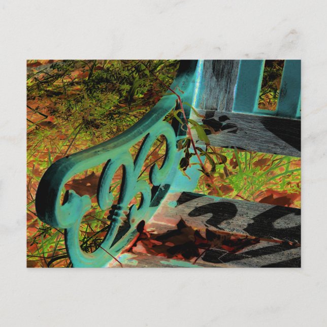 Postal "Green Bench" Una foto editada y alterada digitalm (Anverso)