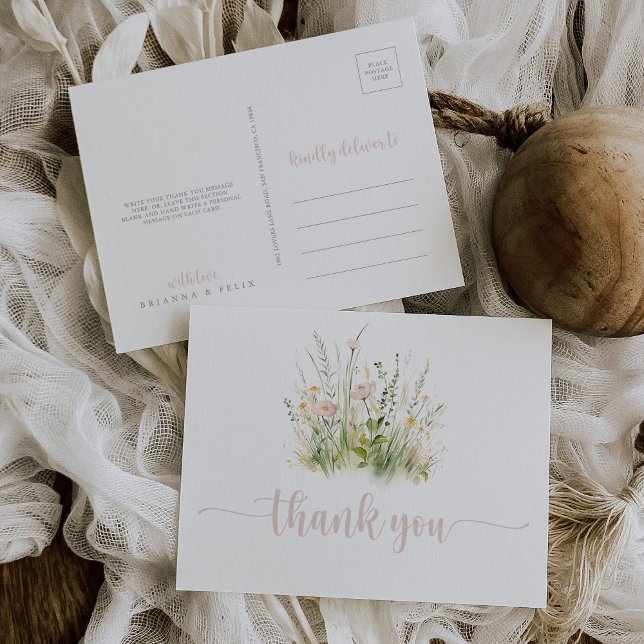 Postal Green Boho Wildflower Gracias Postcard (Subido por el creador)