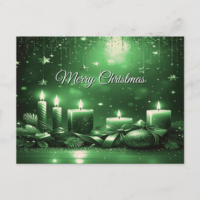 Postal Green Candles Christmas Holiday Postcard (Anverso)