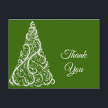 Postal Green Christmas Tree Winter Gracias<br><div class="desc">Personalizar el texto y el color del árbol de navidad verde festivo de invierno Gracias postal. Adecuado para usar para regalos recibidos para Navidades o un cumpleaños de diciembre, ducha de novia o boda. Este elegante personalizado en invierno Gracias Nota presenta un intrincado diseño de árbol de navidad blanco sobre...</div>