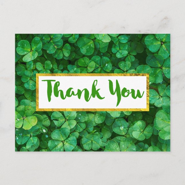 Postal Green Clover Leaves Background Gracias (Anverso)