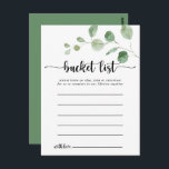 Postal Green Delight Eucalyptus Simple Bucket List Cards<br><div class="desc">Estas tarjetas de lista de cubo de eucalipto de lujo verde son la actividad perfecta para una recepción de boda moderna o una ducha de novia. El diseño presenta una acuarela de hojas y ramas de eucaliptos botánicos elegantes dibujadas a mano. Cambie la redacción para que se adapte a cualquier...</div>