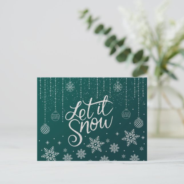 Postal Green elegante, SilverLet it snow, Navidades (Anverso de pie)