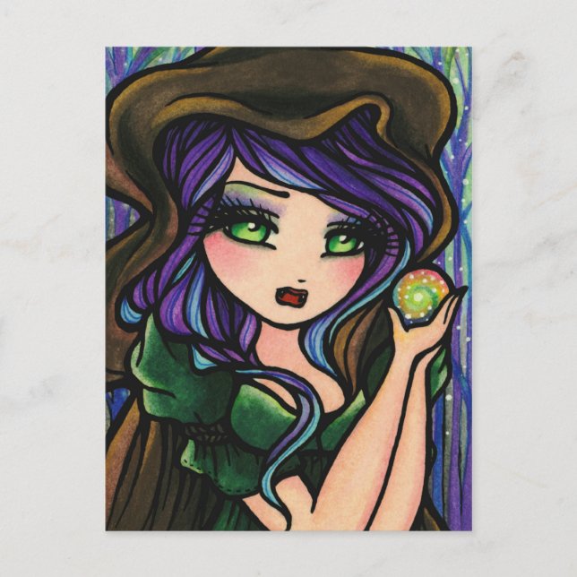 Postal Green Envy Magic Forest Fantasy Art Chica (Anverso)