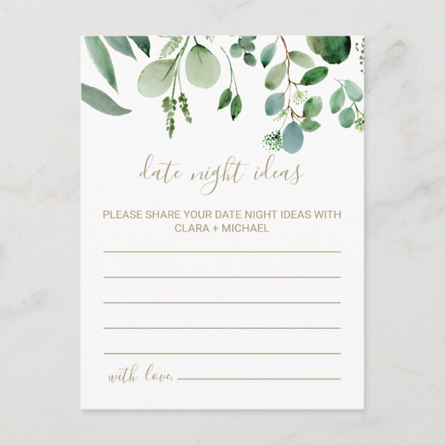 Postal Green Eucalyptus Botanical Date Night Ideales Card (Anverso)