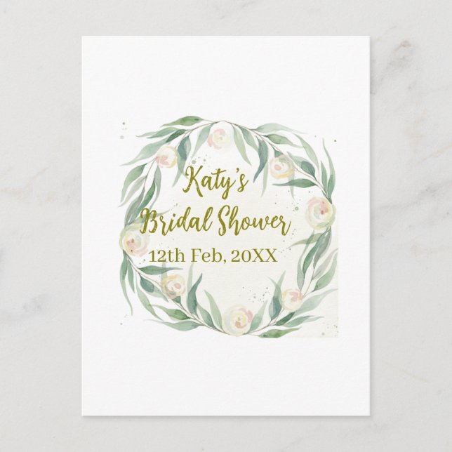Postal Green eucalyptus floral bridal shower name date go (Anverso)