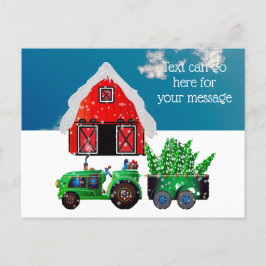 Postal Green Farm Tractor Red Barn