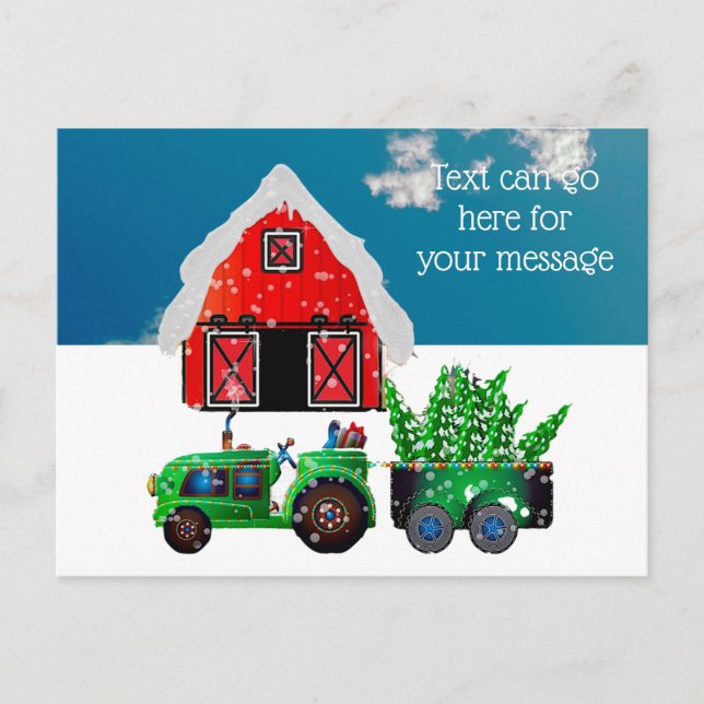 Postal Green Farm Tractor Red Barn (Anverso)