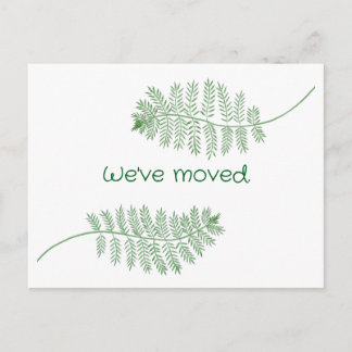 Postal Green Ferns on Custom New Address Postcards