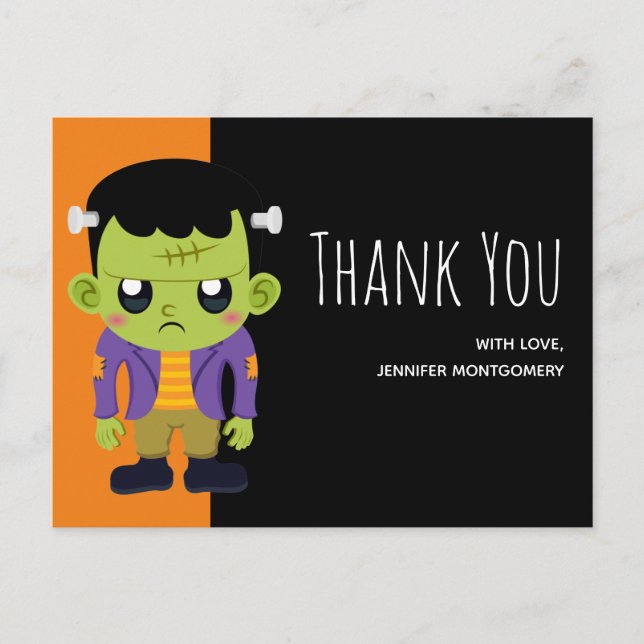 Postal Green Frankenstein Monster Halloween Gracias (Anverso)