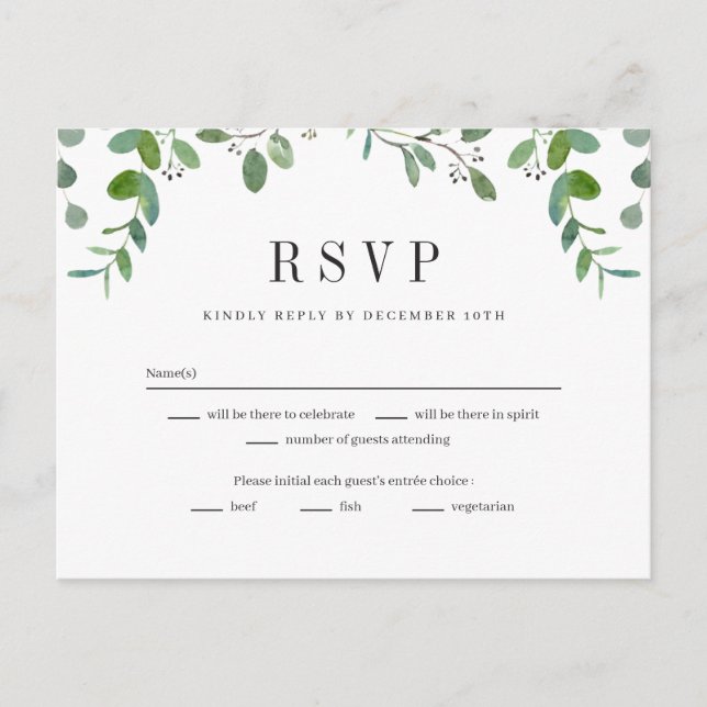 Postal Green Garland Greenery Wedding RSVP Reply Card (Anverso)
