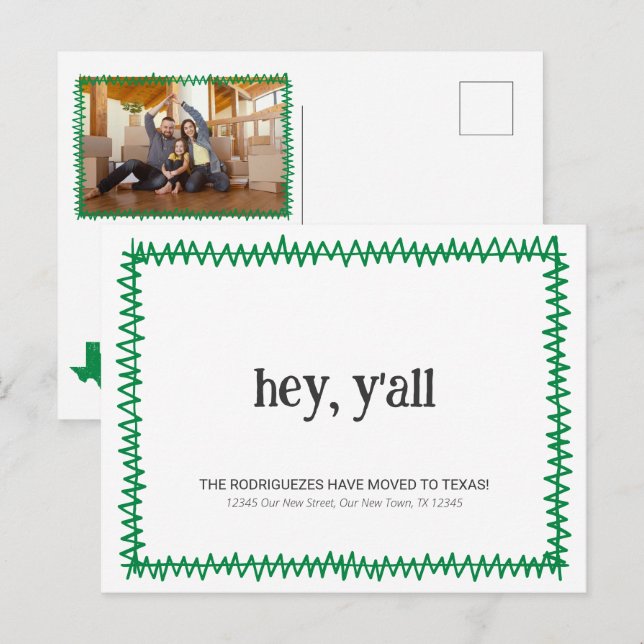 Postal Green Hey Y'all - Trasladado a Texas (Anverso / Reverso)