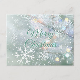 Postal Green Merry Christmas Snowflakes