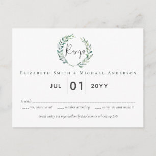 Postal Green Olive Wreath Greenery Budget Wedding RSVP