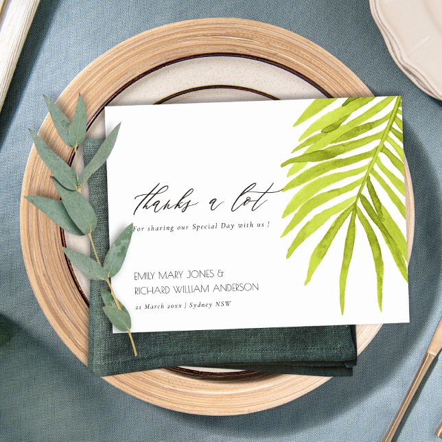 POSTAL GREEN PALM LEAF WATERCOLOR FOLIAGE GRACIAS (Subido por el creador)