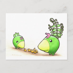 Postal Green Peafowl Family postcard