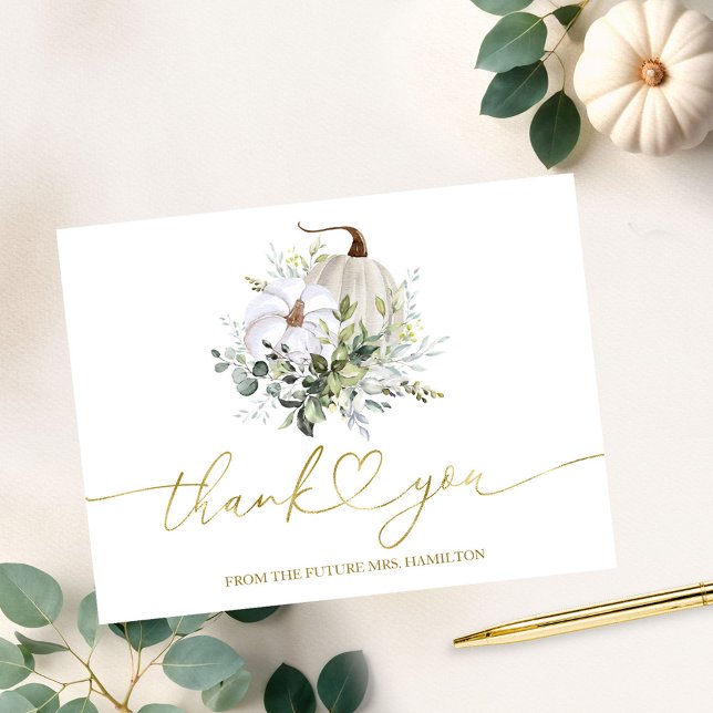 Postal Green Pumpkin Fall Bridal Shower Gracias (Subido por el creador)