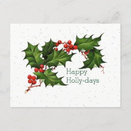 Postal Green Red Happy Holly Days Vintage & White Stars