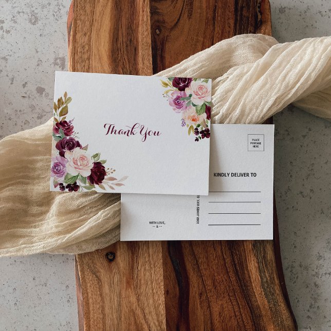 Postal Green Rubor Burgundy Floral Gracias (Subido por el creador)