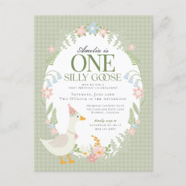 Postal Green Silly Goose Floral Gingham First Birday