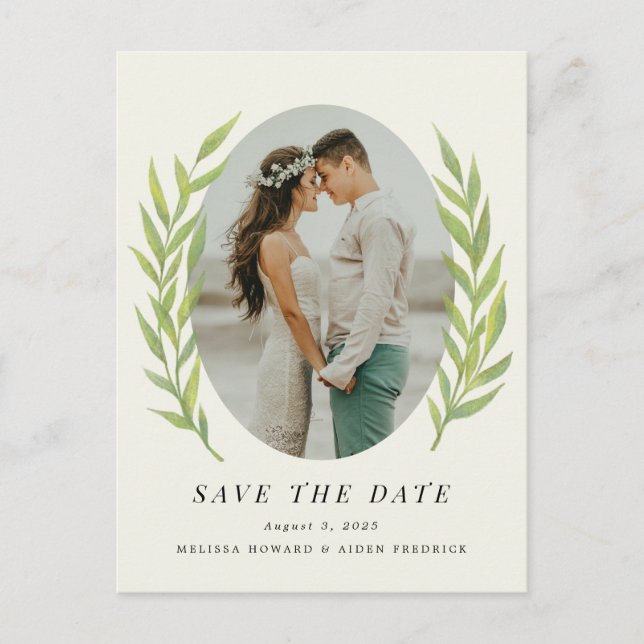 Postal Green Simple Branch Engagement Photo Save the Date (Anverso)