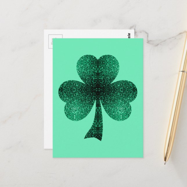 Postal Green Sparkles Shamrock St. Patrick' Day turquesa (Anverso/Reverso In Situ)