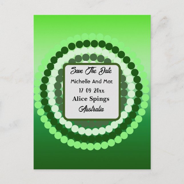 Postal Green Spotty Spots Save The Date, (Anverso)