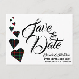 Postal Green Tartán Heart Save the Date Postcard