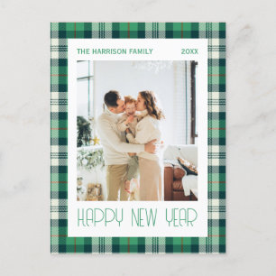 Postal Green Tartan Plaid Happy New Year Photo