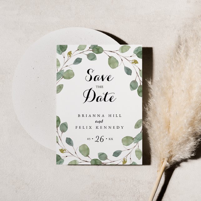 Postal Greenery Eucalyptus Wreath Save the Date (Subido por el creador)