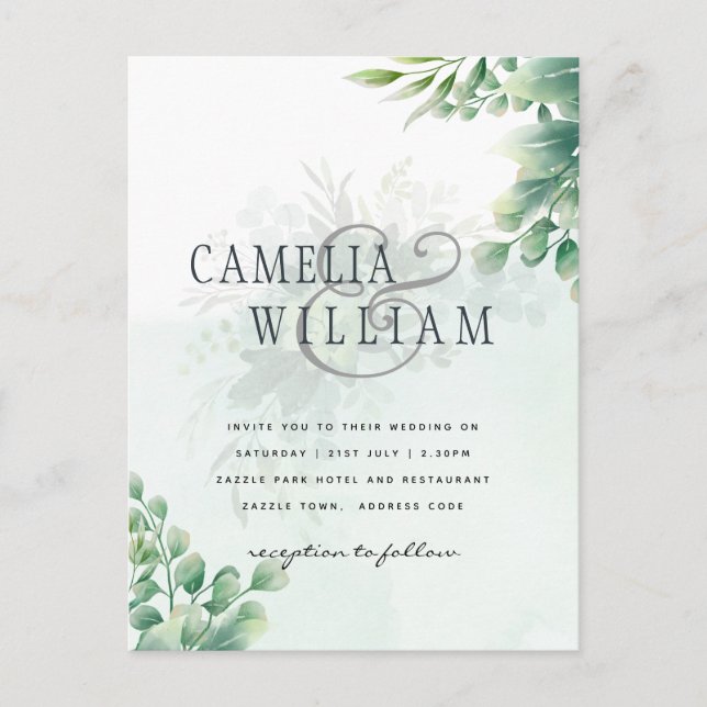 Postal Greenery Gold Eucalyptus BODA QR CÓDIGO Moderno (Anverso)
