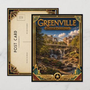 Postal Greenville Carolina del Sur Arte Deco Dorado Vinta