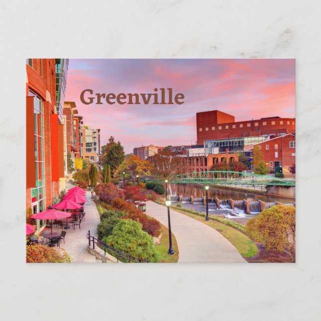Postal Greenville, Carolina del Sur, otoño del atardecer, (Anverso)