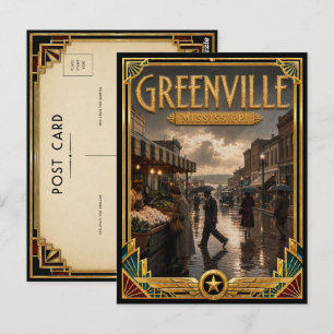 Postal Greenville Mississippi Arte Vintage Art Deco Edad