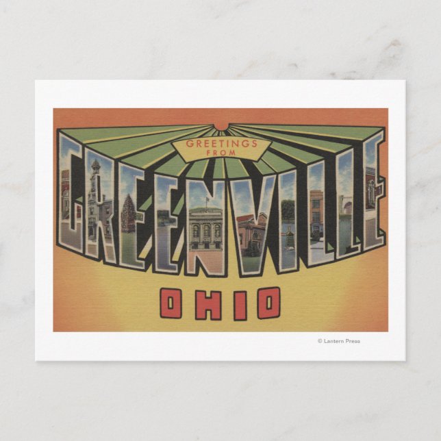 Postal Greenville, Ohio - Escenas de letras grandes (Anverso)