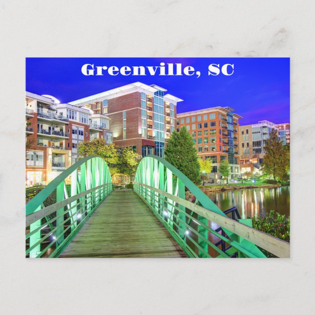 Postal Greenville, río Reedy de Carolina del Sur de noche (Anverso)