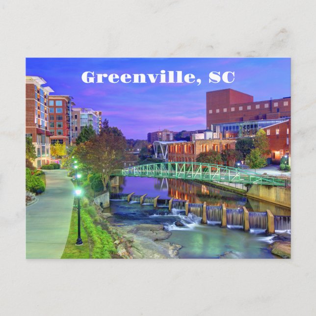 Postal Greenville, río Reedy de Carolina del Sur de noche (Anverso)