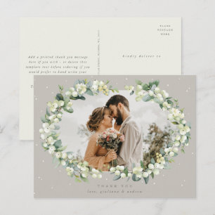 Postal Greige Snowberry+Eucalyptus Boda Gracias